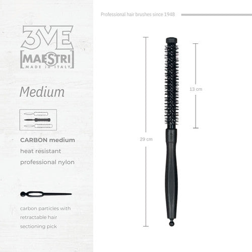 3ME Carbon Spazzola Professionele Medium Nylon Haarborstel 44442M