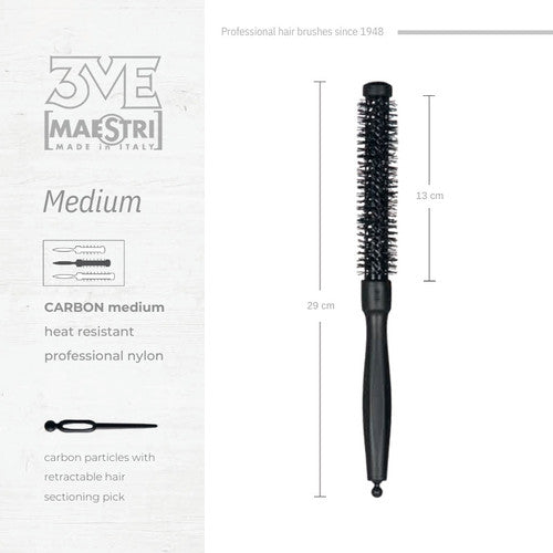 3ME Carbon Spazzola Professionele Medium Nylon Haarborstel 44452M